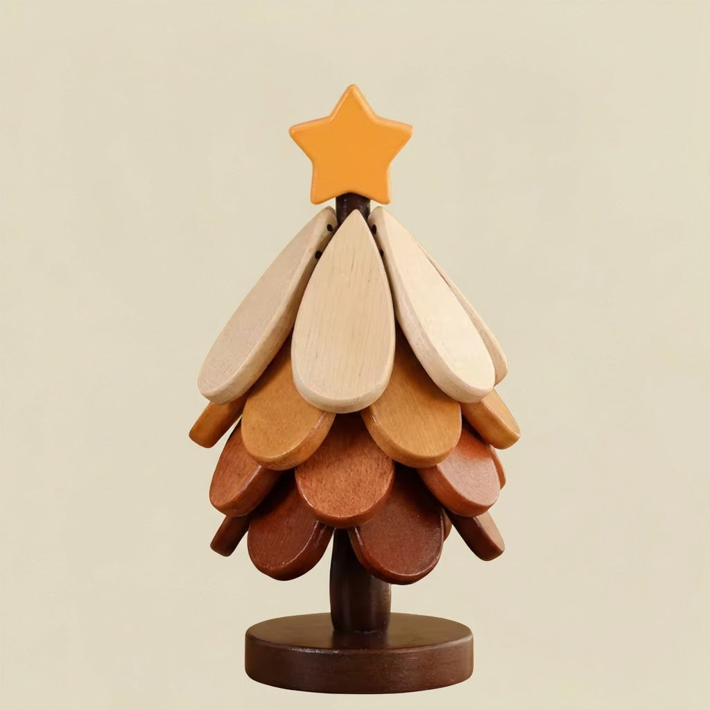 Wooden Christmas Tree Trivet & Foldable Coaster Set